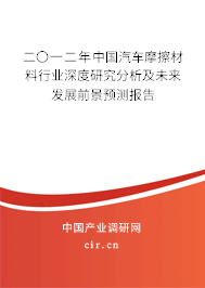 二〇一二年中國汽車摩擦材料行業(yè)深度研究分析及未來發(fā)展前景預(yù)測(cè)報(bào)告
