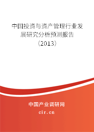 中國(guó)投資與資產(chǎn)管理行業(yè)發(fā)展研究分析預(yù)測(cè)報(bào)告（2013）